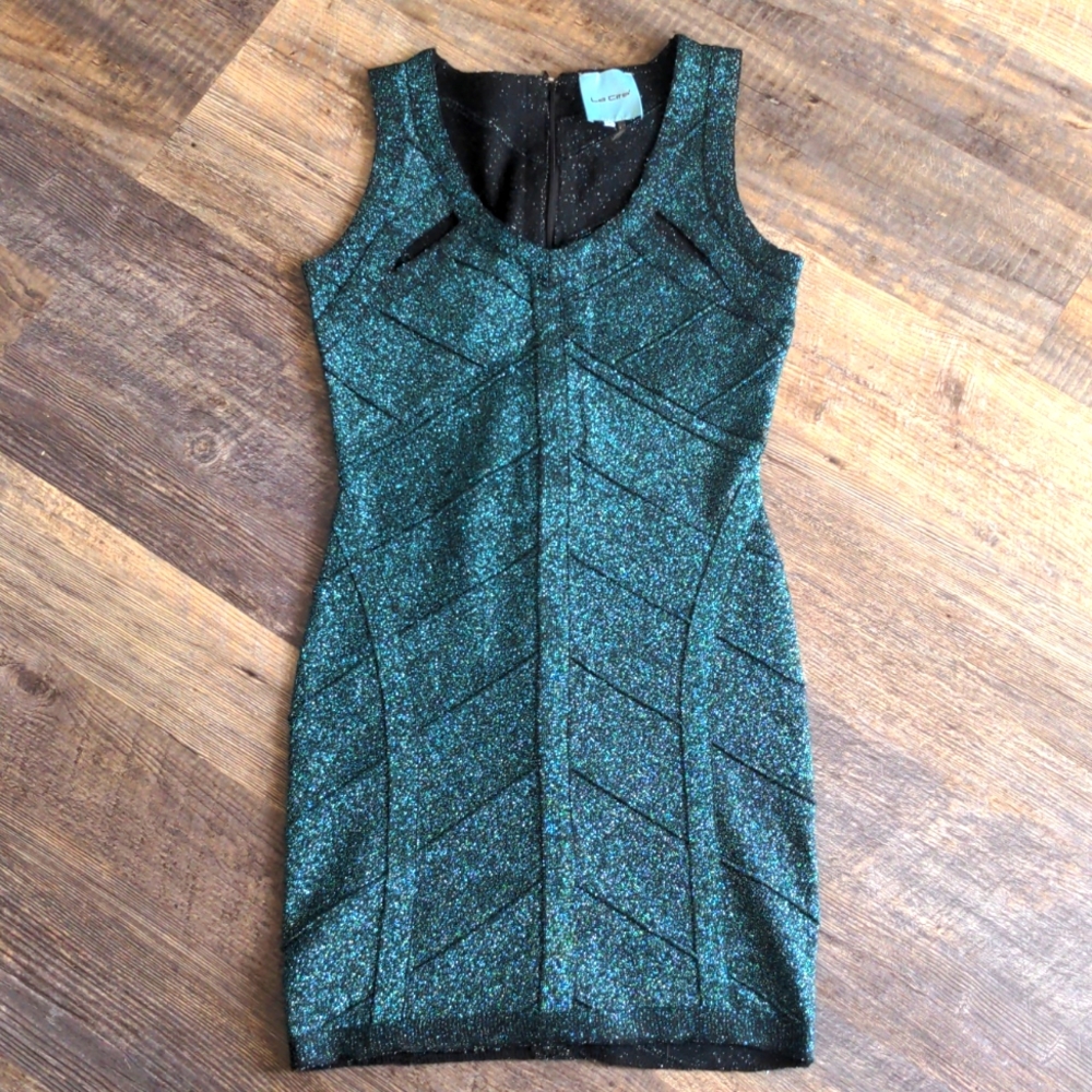 🔖3for$25 LA Cité | Metallic Banded Body Con Going Out Cocktail Dress